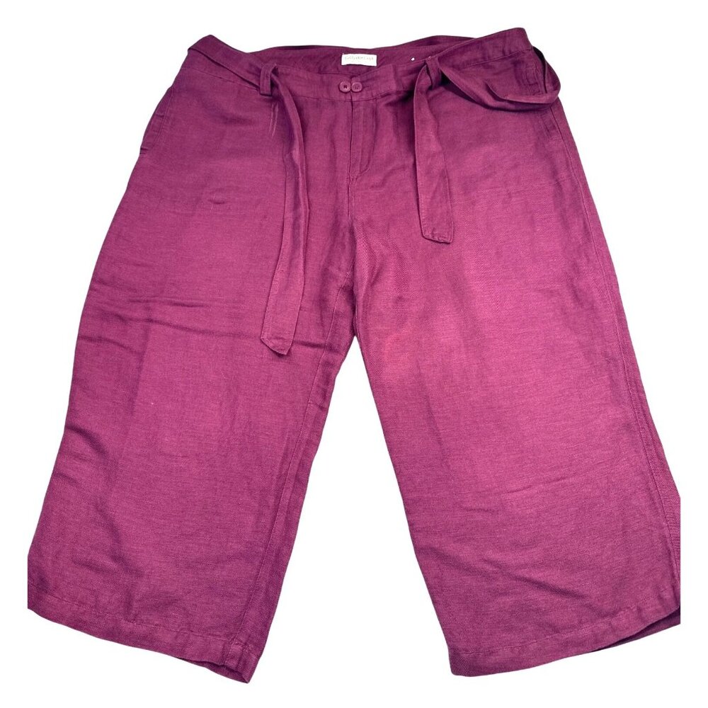 Coldwater Creek Natural Fit Linen Pants Women’s 20 Plum Wide Leg Tie Waist